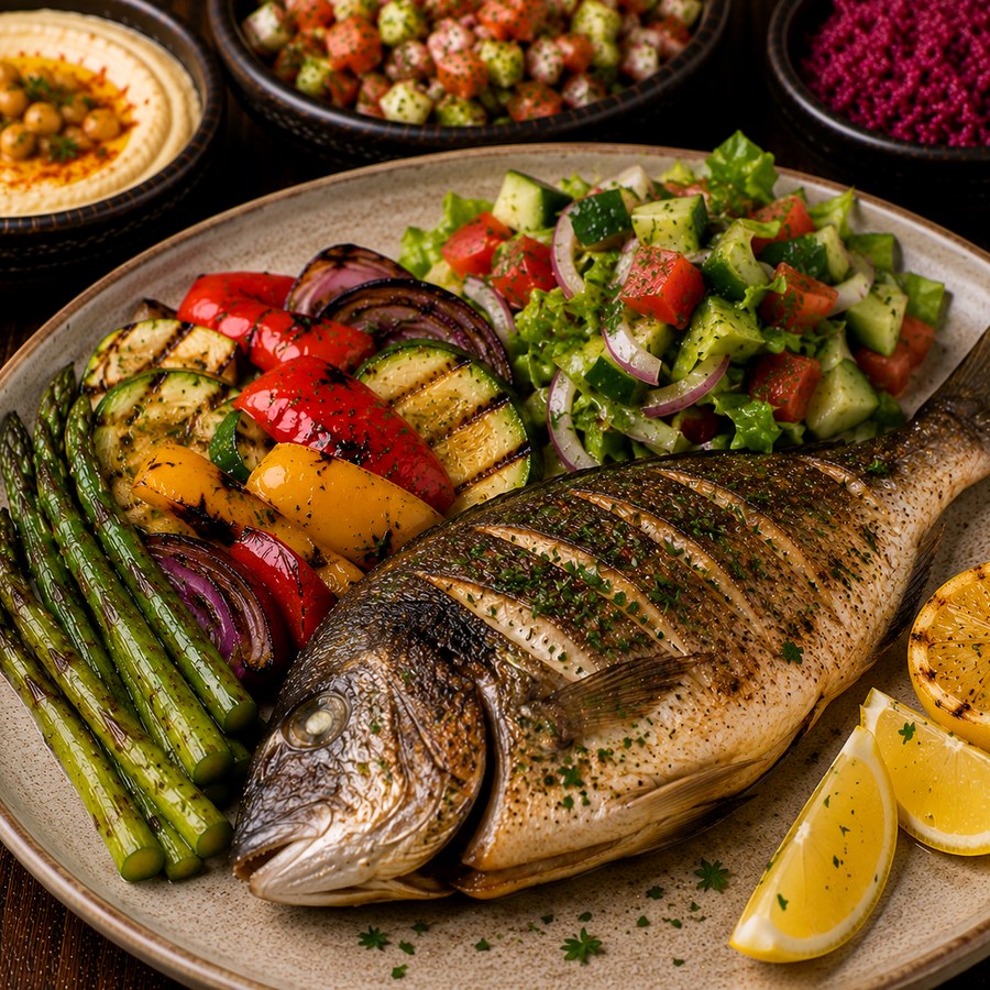 Whole grilled sea bream