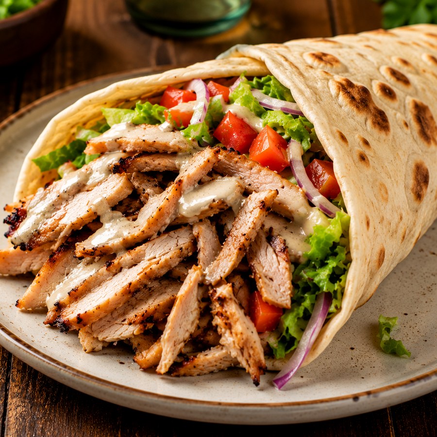 Turkey shawarma laffa, rolled and ready